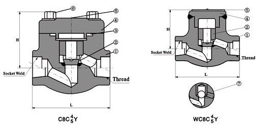 H61W鍛鋼焊接止回閥結(jié)構(gòu)圖